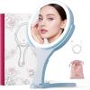 imageHasipu Travel Makeup Mirror with Lights 1X10X DoubleSided Magnifying Rechargeable Beauty Mirror with 3 Color Lights ampamp Touch Control Portable 3 in 1 Vanity Mirror Tabletop Handhold Hanging BlueBlue