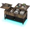imageLift Top Coffee Table with Storage for Living Room LED Furniture 394quotModern Square Center Tables with USB Charging Port and LED Lights Brown