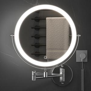 imageHasipu 10Inch Wall Mounted Makeup Mirror with Magnification Rechargeable 3000 mAh Vanity Mirror with Lights Bathroom Mirror with Dimmable Brightness 3 Lighting Modes Extendable Arm ChromeChrome