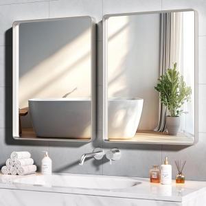 imageHasipu Black Bathroom Over Sink Mirror 41x21 Inch Rounded Rectangle Vanity Mirror Metal Framed Wall Mirrors AntiRust Surface Mount Hangs Horizontal or VerticalSilver