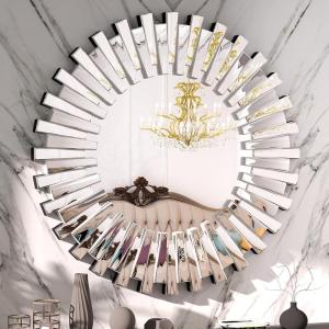 imageHasipu Round Wall Mirrors Decorative32 inch Large Sliver Circle Mirror for Living Room Bathroom Vanity Mirror with Glass Frame