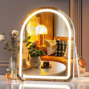 imageHasipu Vanity Mirror with Lights 11quot 14quot Arched LED Makeup Mirror Lighted Makeup Mirror with Lights Smart Touch Control Dimmable 3 Modes Light 360Rotation White12L x 14W