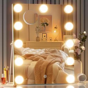 imageHasipu Vanity Mirror with Lights 11quot x 14quot Hollywood Mirror Makeup Mirror with 11 Dimmable Bulbs and 10X Magnification 3 Colors Modes Touch Control USB Charging Port 360 Rotation White