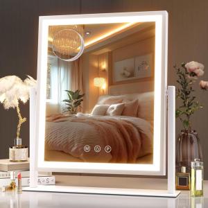 imageHasipu Vanity Mirror with Lights 12quot x 14quot LED Makeup Mirror Light up Mirror with Smart Touch 3 Color Modes and Brightness Adjustment 10X Magnifying Glass360 RotationWhite