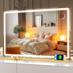 imageHasipu Vanity Mirror with Lights 315quot x 22quot LED Makeup Mirror Lighted Makeup Mirror with Dimmable 3 Modes Touch Screen Control Vanity Mirror Round BlackGold