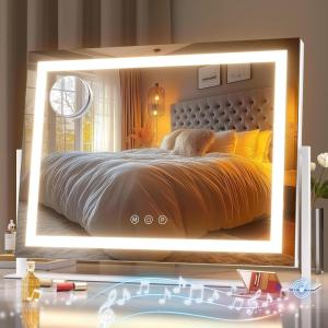 imageHasipu Vanity Mirror with Lights and Bluetooth Speaker 169quot x 134quot LED Makeup Mirror Light up Mirror with 10X Magnification Smart Touch 3 Colors Dimmable Brightness Adjustment White177L x 126W