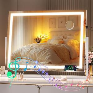 imageHasipu Vanity Mirror with Lights and Bluetooth Speaker 169quot x 134quot LED Makeup Mirror Light up Mirror with 10X Magnification Smart Touch 3 Colors Dimmable Brightness Adjustment White343L x 252W