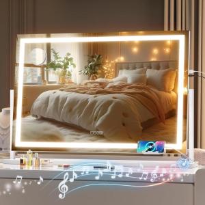imageHasipu Vanity Mirror with Lights and Bluetooth Speaker 169quot x 134quot LED Makeup Mirror Light up Mirror with 10X Magnification Smart Touch 3 Colors Dimmable Brightness Adjustment White36L x 24W