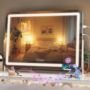 imageHasipu Vanity Mirror with Lights and Bluetooth Speaker 169quot x 134quot LED Makeup Mirror Light up Mirror with 10X Magnification Smart Touch 3 Colors Dimmable Brightness Adjustment White28L x 20W