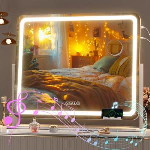 imageHasipu Vanity Mirror with Lights and Bluetooth Speaker 169quot x 134quot LED Makeup Mirror Light up Mirror with 10X Magnification Smart Touch 3 Colors Dimmable Brightness Adjustment White236L x 197W