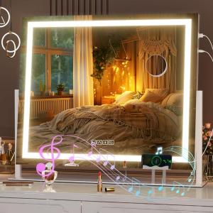 imageHasipu Vanity Mirror with Lights and Bluetooth Speaker 169quot x 134quot LED Makeup Mirror Light up Mirror with 10X Magnification Smart Touch 3 Colors Dimmable Brightness Adjustment White24L x 20W
