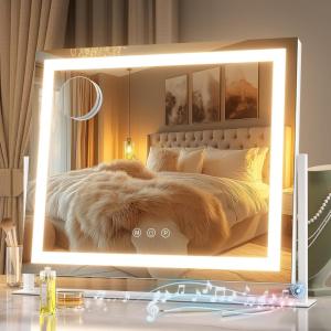 imageHasipu Vanity Mirror with Lights and Bluetooth Speaker 169quot x 134quot LED Makeup Mirror Light up Mirror with 10X Magnification Smart Touch 3 Colors Dimmable Brightness Adjustment White169L x 134W
