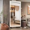 imageHasipu Home Gym Mirror 360 Swivel on Wheels 67quot x 40quot Extra Large Full Body Rolling and Tempered Glass Easy to Move Full Length Mirror for Yoga Studio Bedroom Dancing Studio WhiteWhite Led