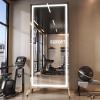 imageHasipu Home Gym Mirror 360 Swivel on Wheels 67quot x 40quot Extra Large Full Body Rolling and Tempered Glass Easy to Move Full Length Mirror for Yoga Studio Bedroom Dancing Studio WhiteWhite Led