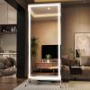 imageHasipu Home Gym Mirror 360 Swivel on Wheels 67quot x 40quot Extra Large Full Body Rolling and Tempered Glass Easy to Move Full Length Mirror for Yoga Studio Bedroom Dancing Studio WhiteWhite Led
