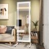imageHasipu Home Gym Mirror 360 Swivel on Wheels 67quot x 40quot Extra Large Full Body Rolling and Tempered Glass Easy to Move Full Length Mirror for Yoga Studio Bedroom Dancing Studio WhiteWhite Led
