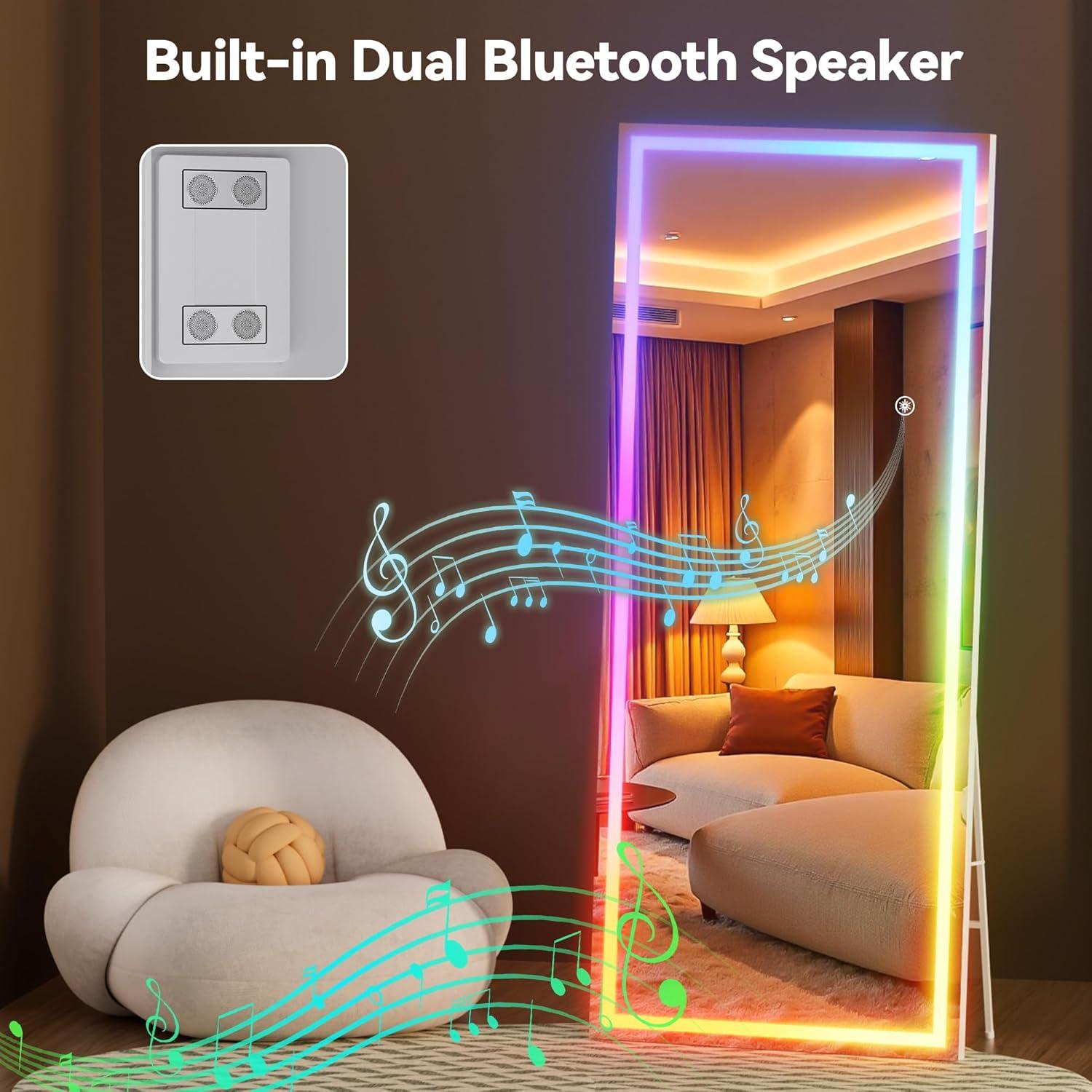 imageHasipu 56quotx16quot LED RGB Bluetooth Full Length Mirror with Lights Full Body Mirror with Stand Wall Mount ampamp Free Standing Floor Mirror for Bedroom Living Room Cloakroom 7 Color ampamp Brightness Adjustable81x33