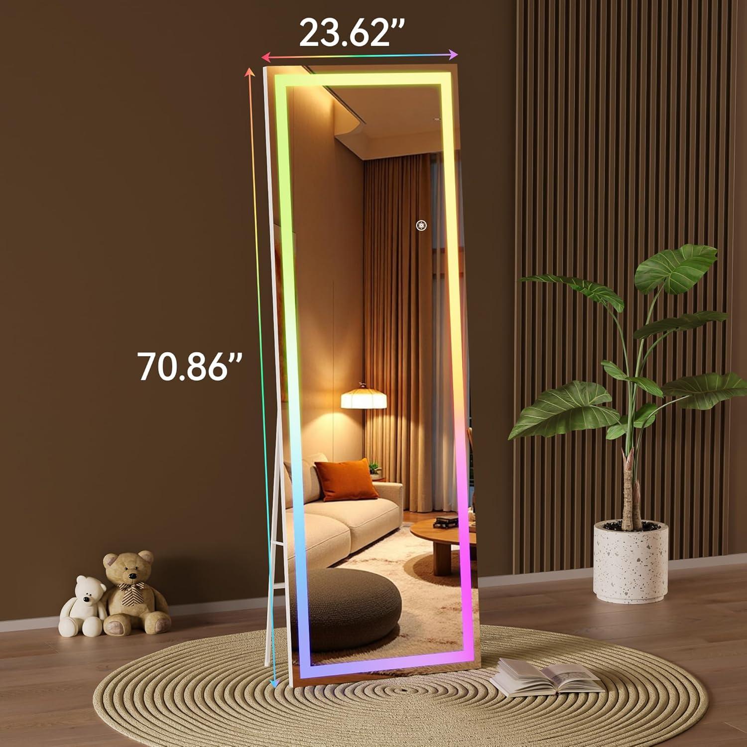 imageHasipu 56quotx16quot LED RGB Bluetooth Full Length Mirror with Lights Full Body Mirror with Stand Wall Mount ampamp Free Standing Floor Mirror for Bedroom Living Room Cloakroom 7 Color ampamp Brightness Adjustable71x24