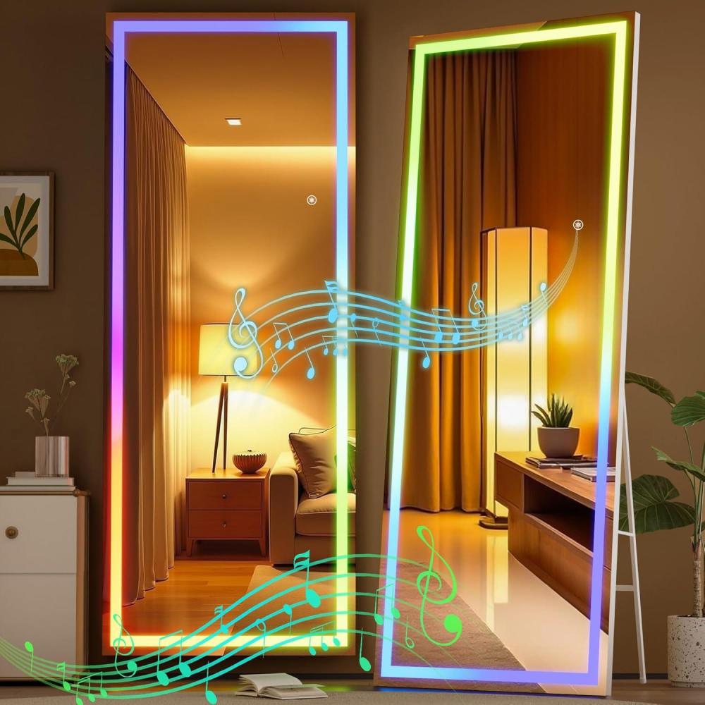 imageHasipu 56quotx16quot LED RGB Bluetooth Full Length Mirror with Lights Full Body Mirror with Stand Wall Mount ampamp Free Standing Floor Mirror for Bedroom Living Room Cloakroom 7 Color ampamp Brightness Adjustable71x24