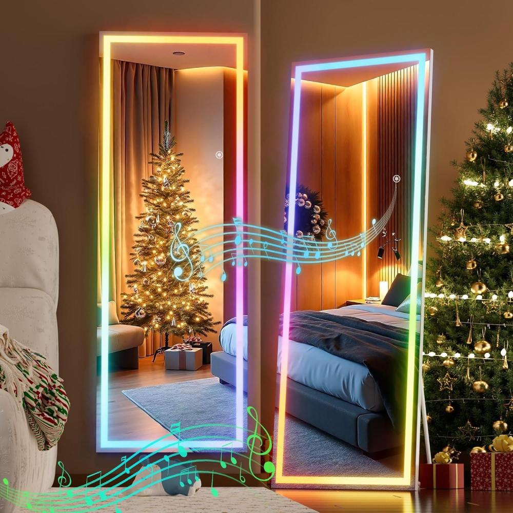 imageHasipu 56quotx16quot LED RGB Bluetooth Full Length Mirror with Lights Full Body Mirror with Stand Wall Mount ampamp Free Standing Floor Mirror for Bedroom Living Room Cloakroom 7 Color ampamp Brightness Adjustable56x16