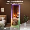 imageHasipu 56quotx16quot LED RGB Bluetooth Full Length Mirror with Lights Full Body Mirror with Stand Wall Mount ampamp Free Standing Floor Mirror for Bedroom Living Room Cloakroom 7 Color ampamp Brightness Adjustable56x16