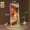 imageHasipu 56quotx16quot LED RGB Bluetooth Full Length Mirror with Lights Full Body Mirror with Stand Wall Mount ampamp Free Standing Floor Mirror for Bedroom Living Room Cloakroom 7 Color ampamp Brightness Adjustable79x31