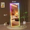 imageHasipu 56quotx16quot LED RGB Bluetooth Full Length Mirror with Lights Full Body Mirror with Stand Wall Mount ampamp Free Standing Floor Mirror for Bedroom Living Room Cloakroom 7 Color ampamp Brightness Adjustable81x33