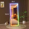 imageHasipu 56quotx16quot LED RGB Bluetooth Full Length Mirror with Lights Full Body Mirror with Stand Wall Mount ampamp Free Standing Floor Mirror for Bedroom Living Room Cloakroom 7 Color ampamp Brightness Adjustable79x35