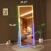 imageHasipu 56quotx16quot LED RGB Bluetooth Full Length Mirror with Lights Full Body Mirror with Stand Wall Mount ampamp Free Standing Floor Mirror for Bedroom Living Room Cloakroom 7 Color ampamp Brightness Adjustable94x39