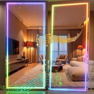 imageHasipu 56quotx16quot LED RGB Bluetooth Full Length Mirror with Lights Full Body Mirror with Stand Wall Mount ampamp Free Standing Floor Mirror for Bedroom Living Room Cloakroom 7 Color ampamp Brightness Adjustable94x39