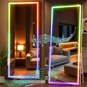 imageHasipu 56quotx16quot LED RGB Bluetooth Full Length Mirror with Lights Full Body Mirror with Stand Wall Mount ampamp Free Standing Floor Mirror for Bedroom Living Room Cloakroom 7 Color ampamp Brightness Adjustable75x28