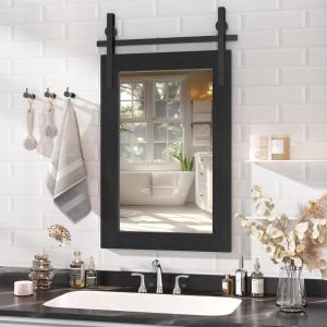 imageHasipu Farmhouse Bathroom Mirror 48quotx32quot Rustic Wood Framed Wall Mounted Mirror Black Vintage Vanity Mirror Barn Door Style Decrative MirrorsBlack