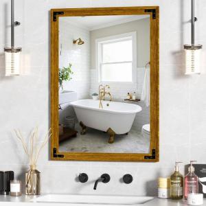 imageHasipu Farmhouse Bathroom Mirror 48quotx32quot Rustic Wood Framed Wall Mounted Mirror Black Vintage Vanity Mirror Barn Door Style Decrative MirrorsWalnut