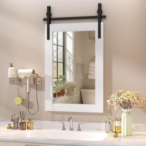 imageHasipu Farmhouse Bathroom Mirror 48quotx32quot Rustic Wood Framed Wall Mounted Mirror Black Vintage Vanity Mirror Barn Door Style Decrative MirrorsWhite
