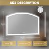 imageHasipu 72 x 36 Arch LED Bathroom Mirror Frontlit WallMounted Vanity Mirror with Lights Defogging Smart Touch Dimmable 3 Color Modes Safety Shatterproof Glass Coating36L x 55W
