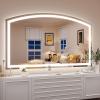 imageHasipu 72 x 36 Arch LED Bathroom Mirror Frontlit WallMounted Vanity Mirror with Lights Defogging Smart Touch Dimmable 3 Color Modes Safety Shatterproof Glass Coating36L x 60W