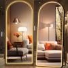 imageHasipu Arched Full Length Mirror with Lights 71 X 28 Lighted Full Body Mirror with Stand Dimming 3 Colors amp Brightness Adjustable Bedroom Cloakroom Living Room White Modern Arch Metal FrameBlack