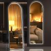 imageHasipu Arched Full Length Mirror with Lights 71 X 28 Lighted Full Body Mirror with Stand Dimming 3 Colors amp Brightness Adjustable Bedroom Cloakroom Living Room White Modern Arch Metal FrameBlack