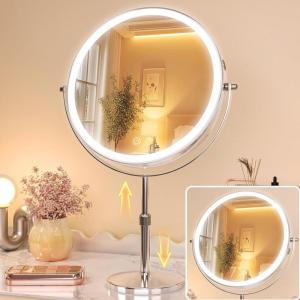 imageHasipu 10 LED Makeup Mirror with 7X Magnification  Rechargeable Vanity Mirror 3 Color Modes Touch Control 360 Rotation amp Adjustable HeightAntique Silver