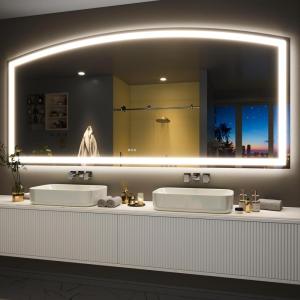 imageHasipu 72 x 36 Arch LED Bathroom Mirror Frontlit WallMounted Vanity Mirror with Lights Defogging Smart Touch Dimmable 3 Color Modes Safety Shatterproof Glass Coating40L x 84W