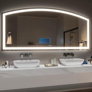 imageHasipu 72 x 36 Arch LED Bathroom Mirror Frontlit WallMounted Vanity Mirror with Lights Defogging Smart Touch Dimmable 3 Color Modes Safety Shatterproof Glass Coating36L x 77W