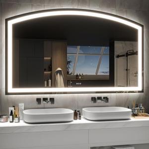 imageHasipu 72 x 36 Arch LED Bathroom Mirror Frontlit WallMounted Vanity Mirror with Lights Defogging Smart Touch Dimmable 3 Color Modes Safety Shatterproof Glass Coating36L x 60W