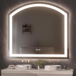 imageHasipu 72 x 36 Arch LED Bathroom Mirror Frontlit WallMounted Vanity Mirror with Lights Defogging Smart Touch Dimmable 3 Color Modes Safety Shatterproof Glass Coating36L x 40W