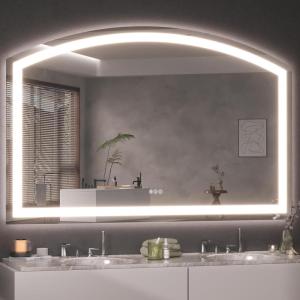 imageHasipu 72 x 36 Arch LED Bathroom Mirror Frontlit WallMounted Vanity Mirror with Lights Defogging Smart Touch Dimmable 3 Color Modes Safety Shatterproof Glass Coating36L x 55W