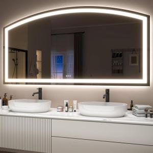 imageHasipu 72 x 36 Arch LED Bathroom Mirror Frontlit WallMounted Vanity Mirror with Lights Defogging Smart Touch Dimmable 3 Color Modes Safety Shatterproof Glass Coating36L x 72W