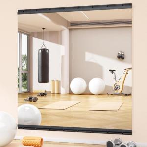 imageHasipu Home Gym Mirror 55 L x 21 W  2PCS Large Full Body Mirror for Yoga WallMounted Mirrors for Fitness Garage Dance Studio 016in Tempered Glass FramelessBlack