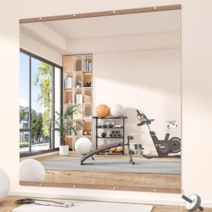 imageHasipu Home Gym Mirror 55 L x 21 W  2PCS Large Full Body Mirror for Yoga WallMounted Mirrors for Fitness Garage Dance Studio 016in Tempered Glass FramelessLight Walnut