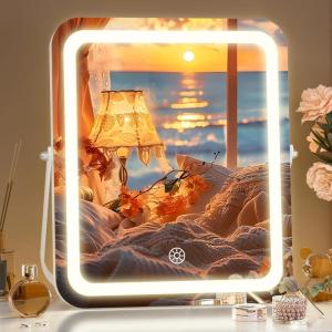 imageHasipu Vanity Mirror with Lights 10 x 12 LED Makeup Mirror 3 Modes Light Smart Touch Control Dimmable 360Rotation Rectangle White Frame10L x 12W