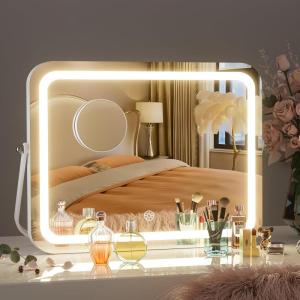 imageHasipu Vanity Mirror with Lights 10 x 12 LED Makeup Mirror 3 Modes Light Smart Touch Control Dimmable 360Rotation Rectangle White Frame14L x 10W