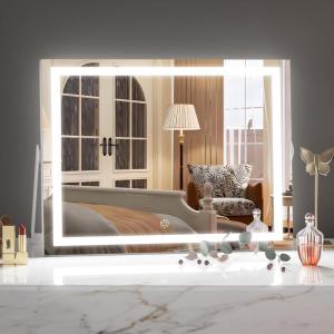 imageHasipu Vanity Mirror with Lights 10 x 12 LED Makeup Mirror 3 Modes Light Smart Touch Control Dimmable 360Rotation Rectangle White Frame14L x 11W